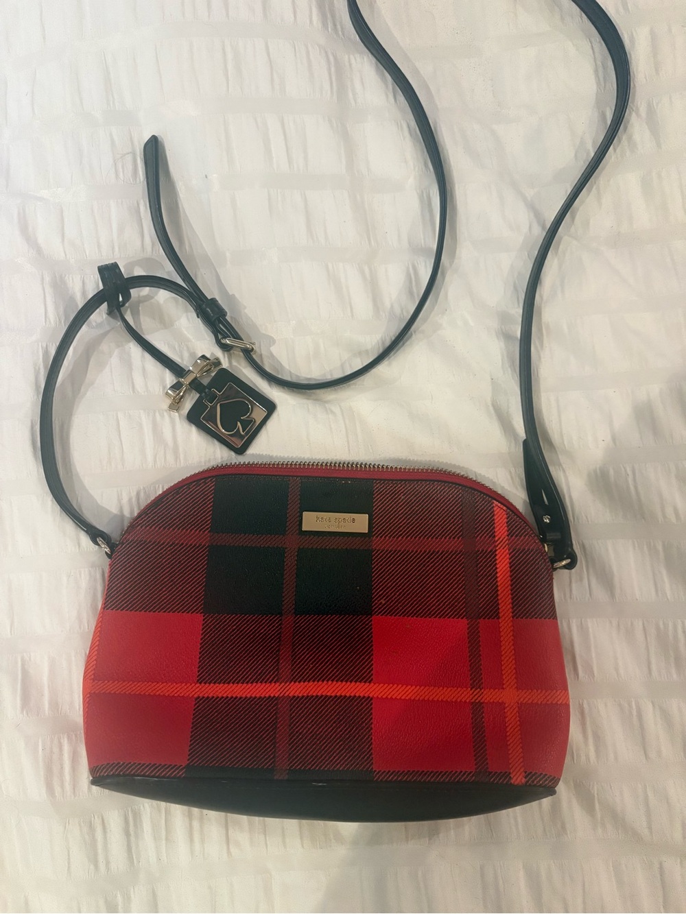 kate spade Red and Black Plaid Crossbody with Gold Accent